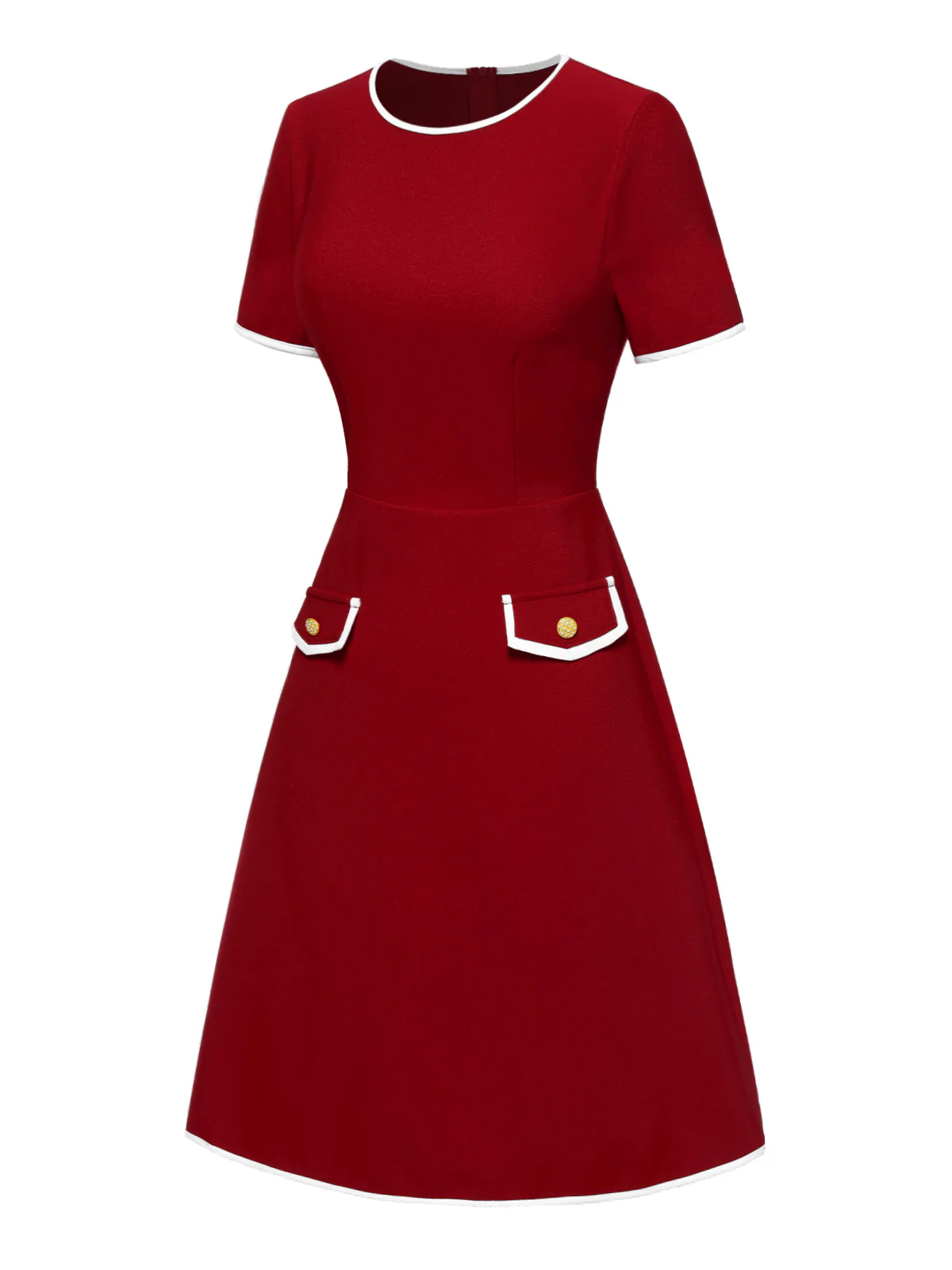 Red 1960s Solid Faux Pocket Dress - Image 3