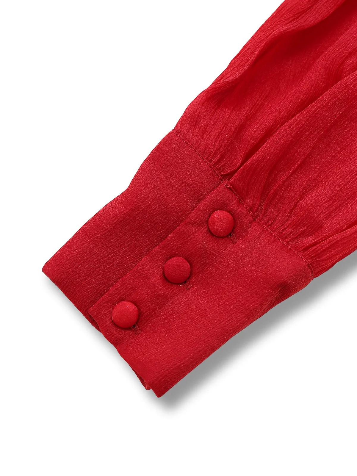 Red 1960s Solid Ruched Tie Neck Long Sleeve Dress - Image 4
