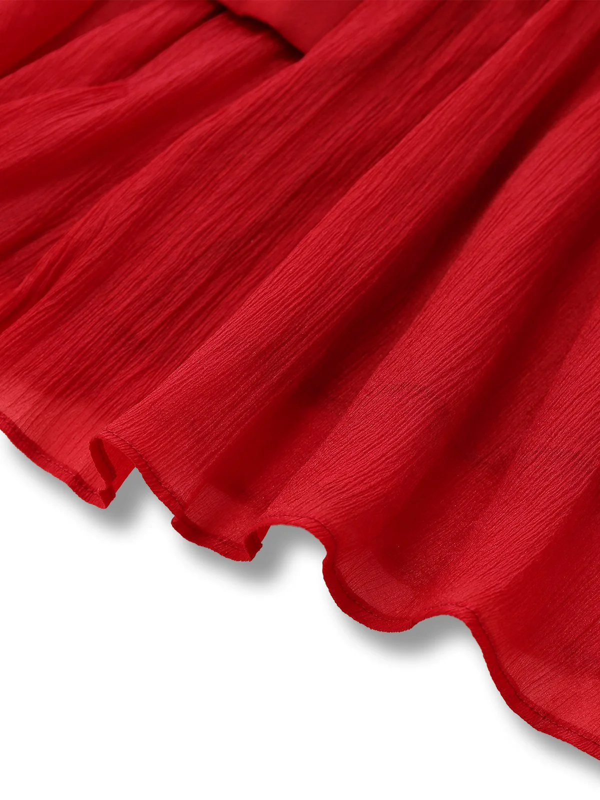 Red 1960s Solid Ruched Tie Neck Long Sleeve Dress - Image 5