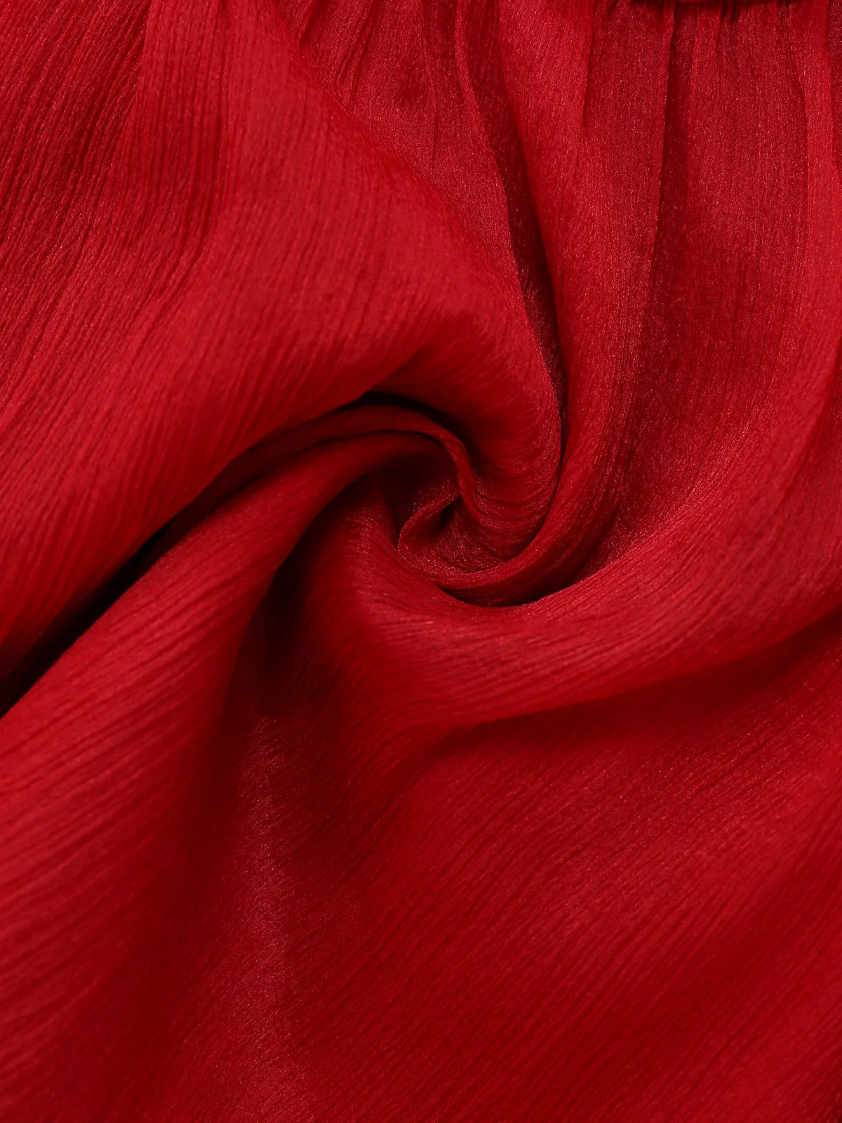 Red 1960s Solid Ruched Tie Neck Long Sleeve Dress - Image 6
