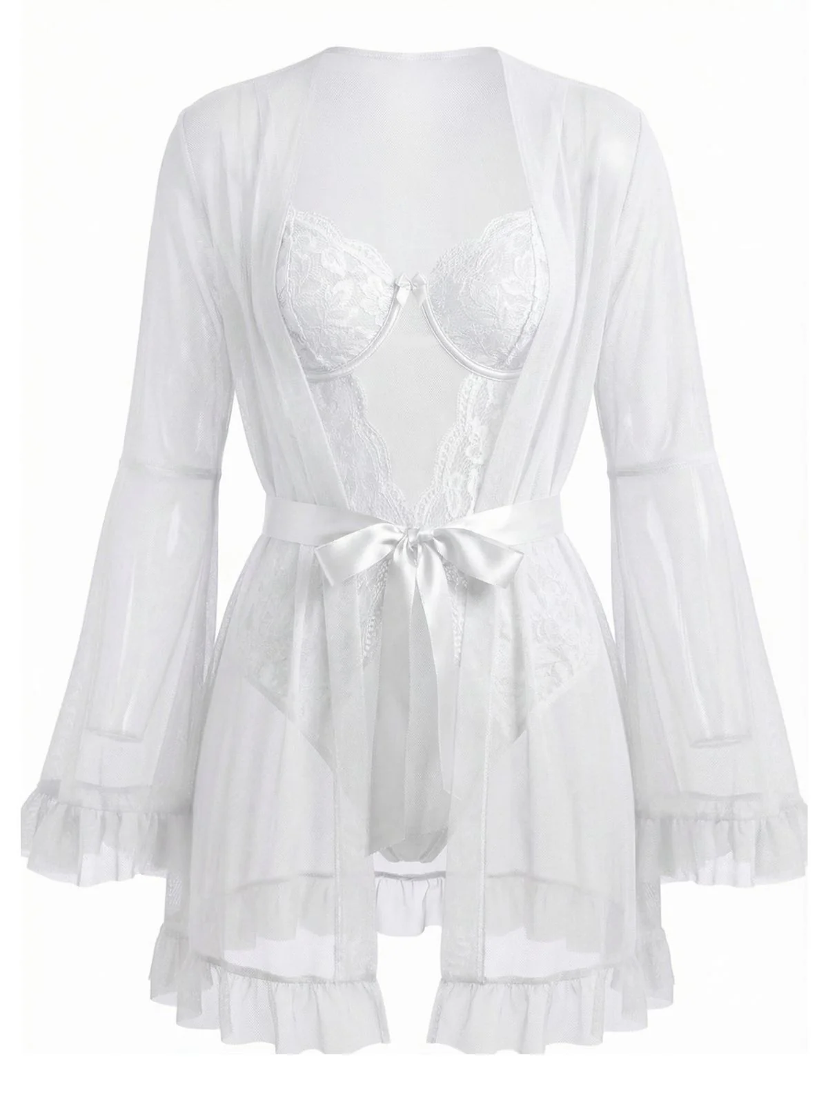 Red 1960s Solid Sheer Lace Patchwork Sleepwear Set - Image 12