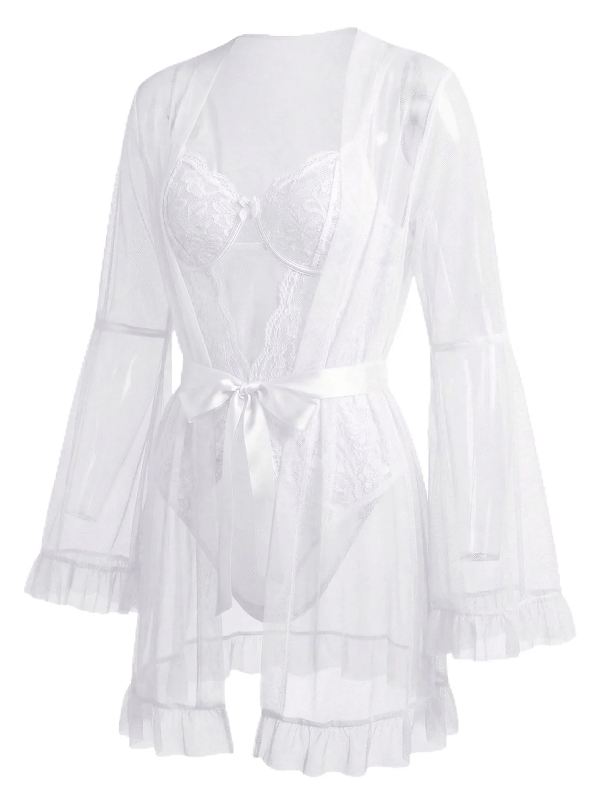 Red 1960s Solid Sheer Lace Patchwork Sleepwear Set - Image 13