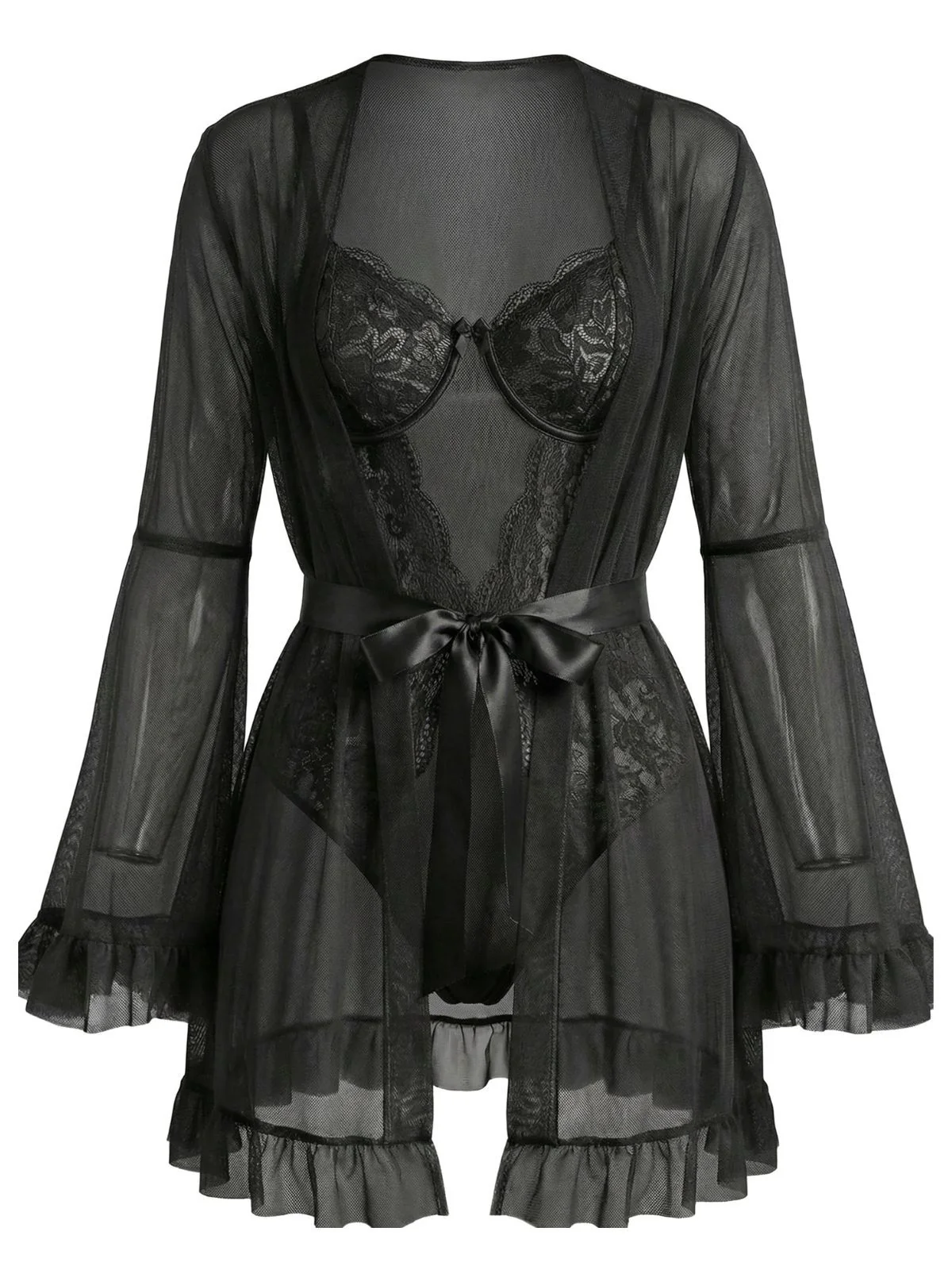 Red 1960s Solid Sheer Lace Patchwork Sleepwear Set - Image 7