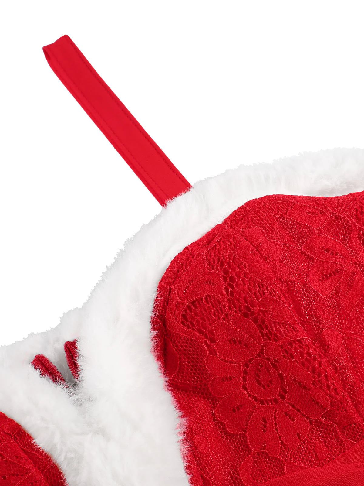 Red 1960s Spaghetti Strap Christmas Plush Lace Dress - Image 6
