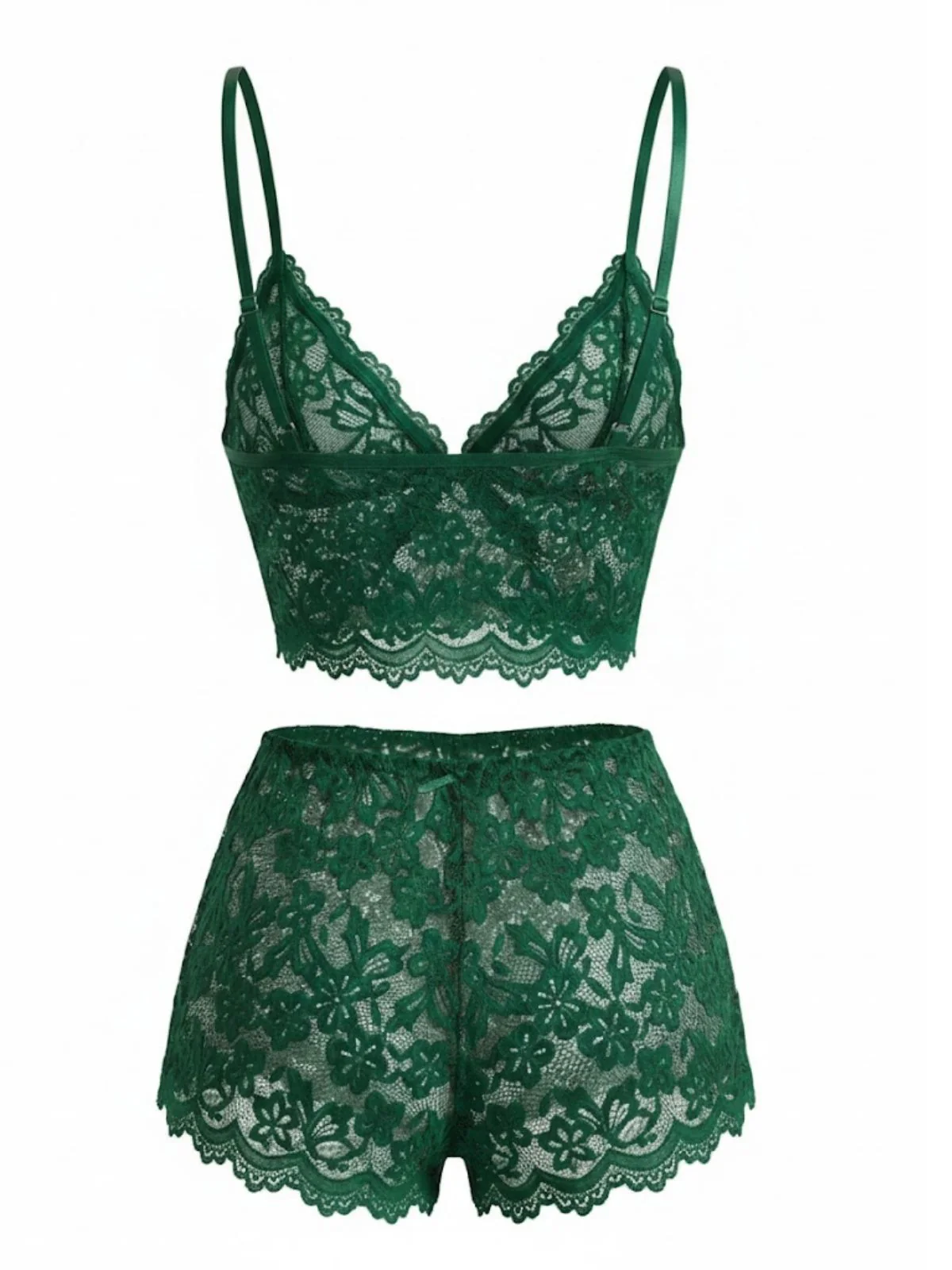 Red 1960s Spaghetti Strap Lace Floral Bow Pajama Set - Image 10