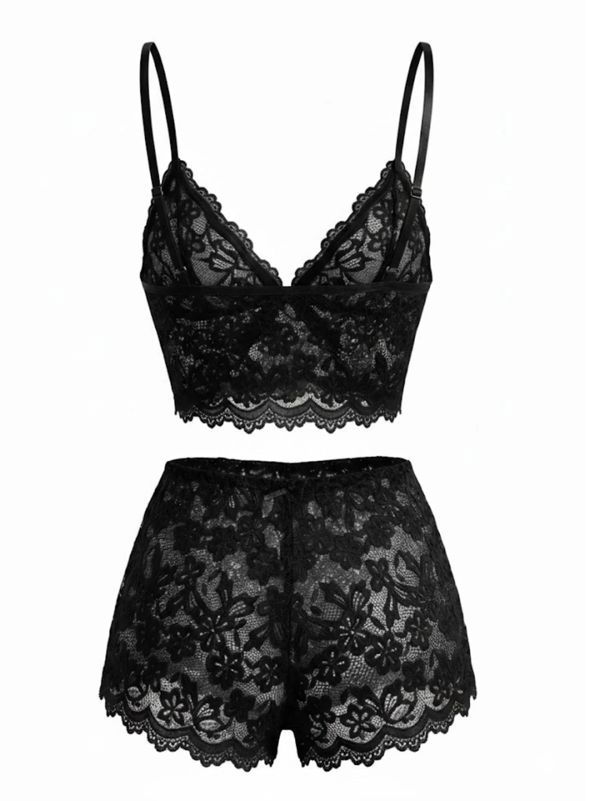 Red 1960s Spaghetti Strap Lace Floral Bow Pajama Set - Image 7