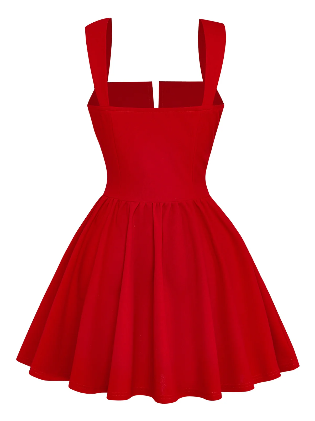 Red 1960s Square Neck Button Detail Ruched Mini Dress - Image 3