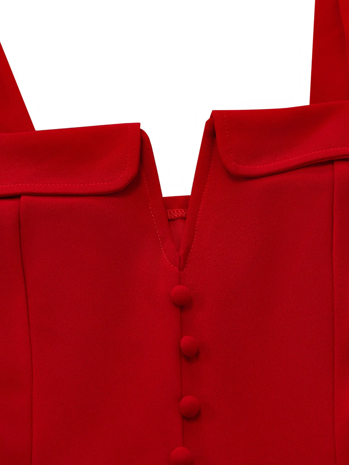 Red 1960s Square Neck Button Detail Ruched Mini Dress - Image 4