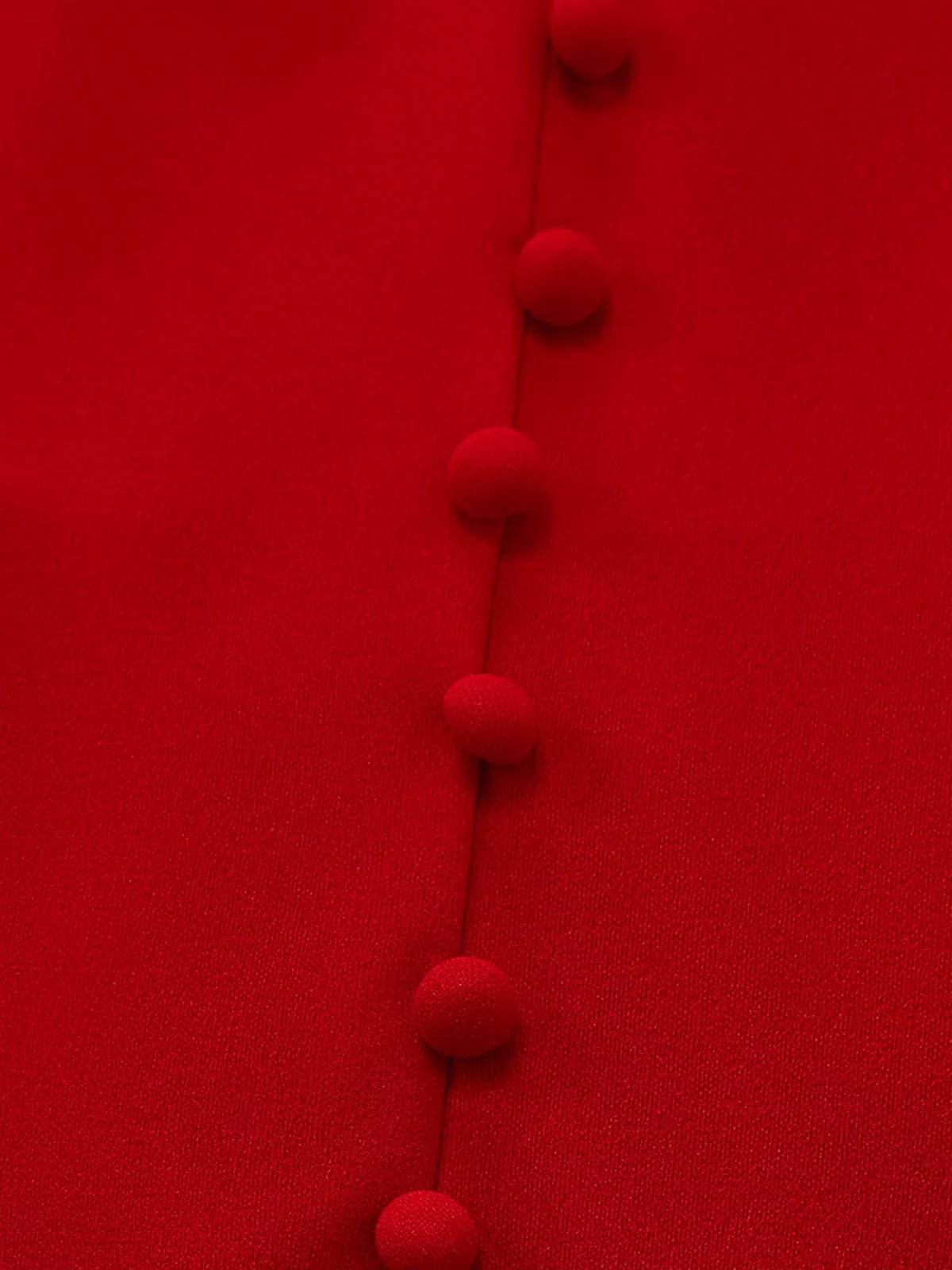 Red 1960s Square Neck Button Detail Ruched Mini Dress - Image 5