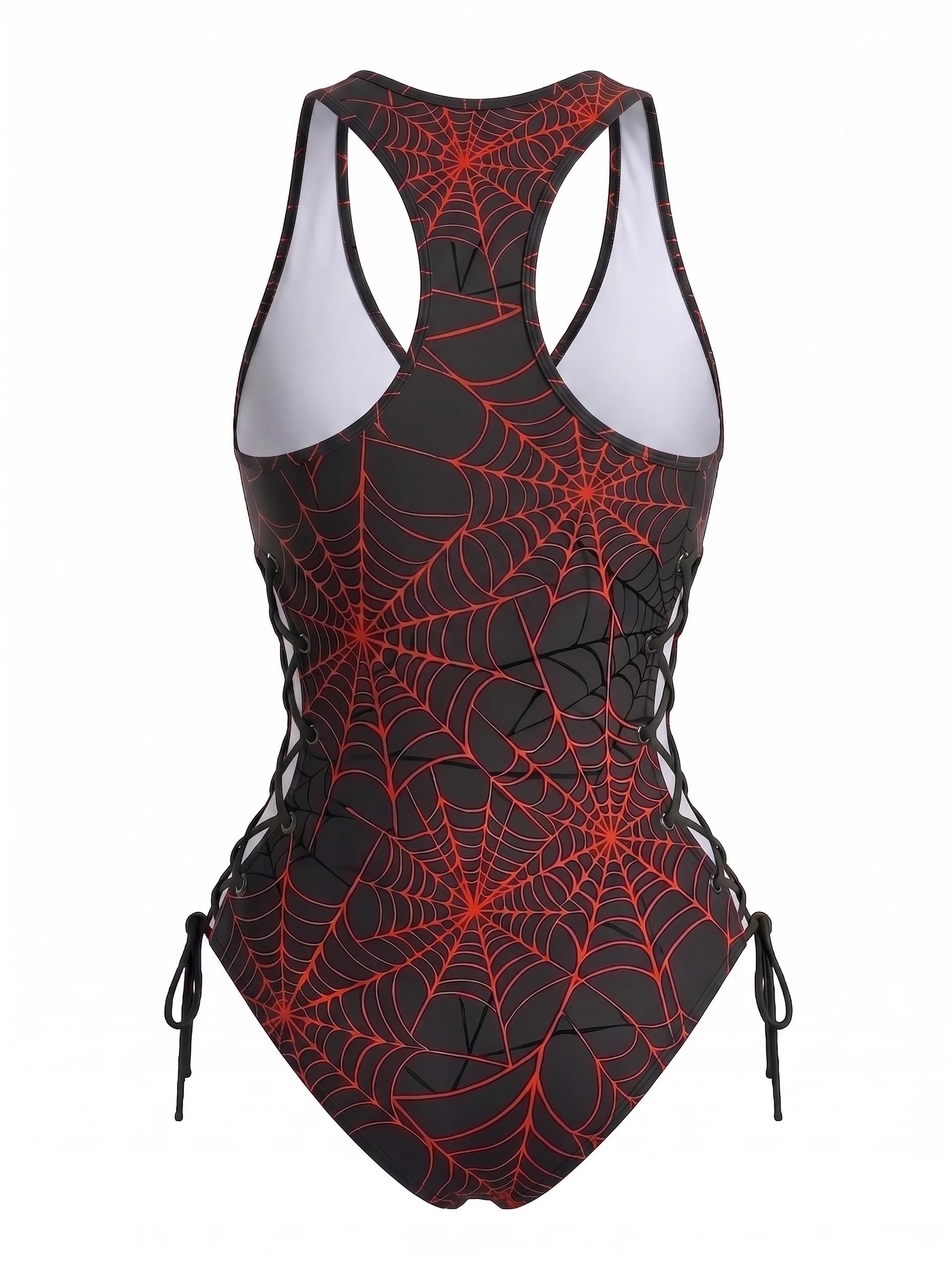 [Pre-Sale] Red 1960s Spider Web Cutout Strappy Swimsuit - Image 4