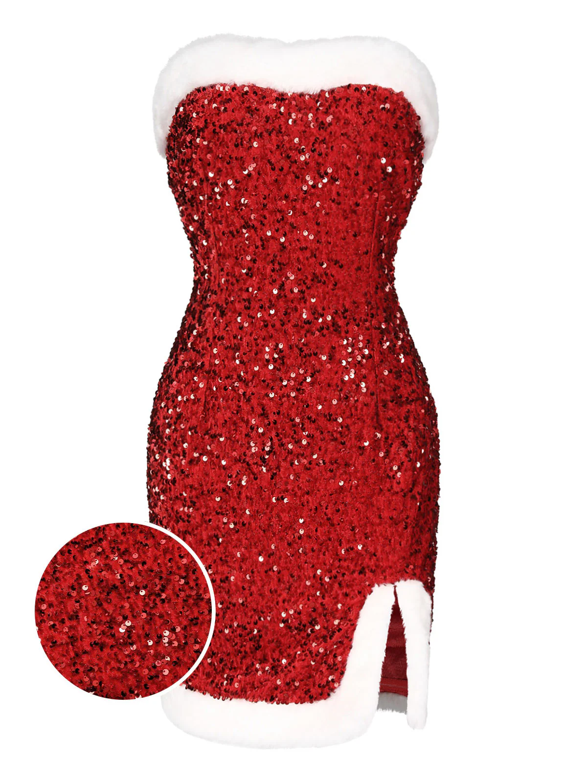 Red 1960s Strapless Sequined Dress - Image 4