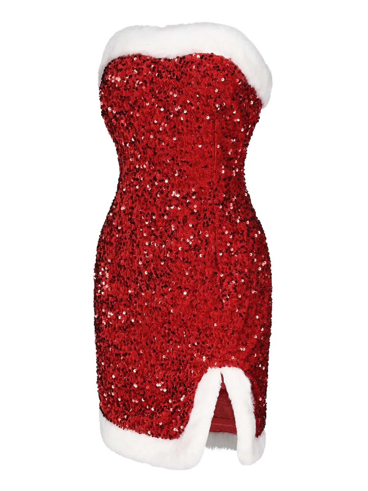 Red 1960s Strapless Sequined Dress - Image 7