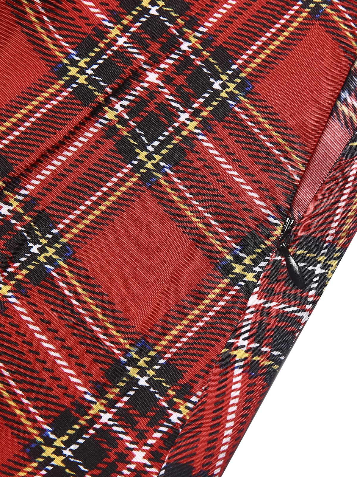 Red 1960s Tartan Plaids Ruffle Hem Belted Dress - Image 5