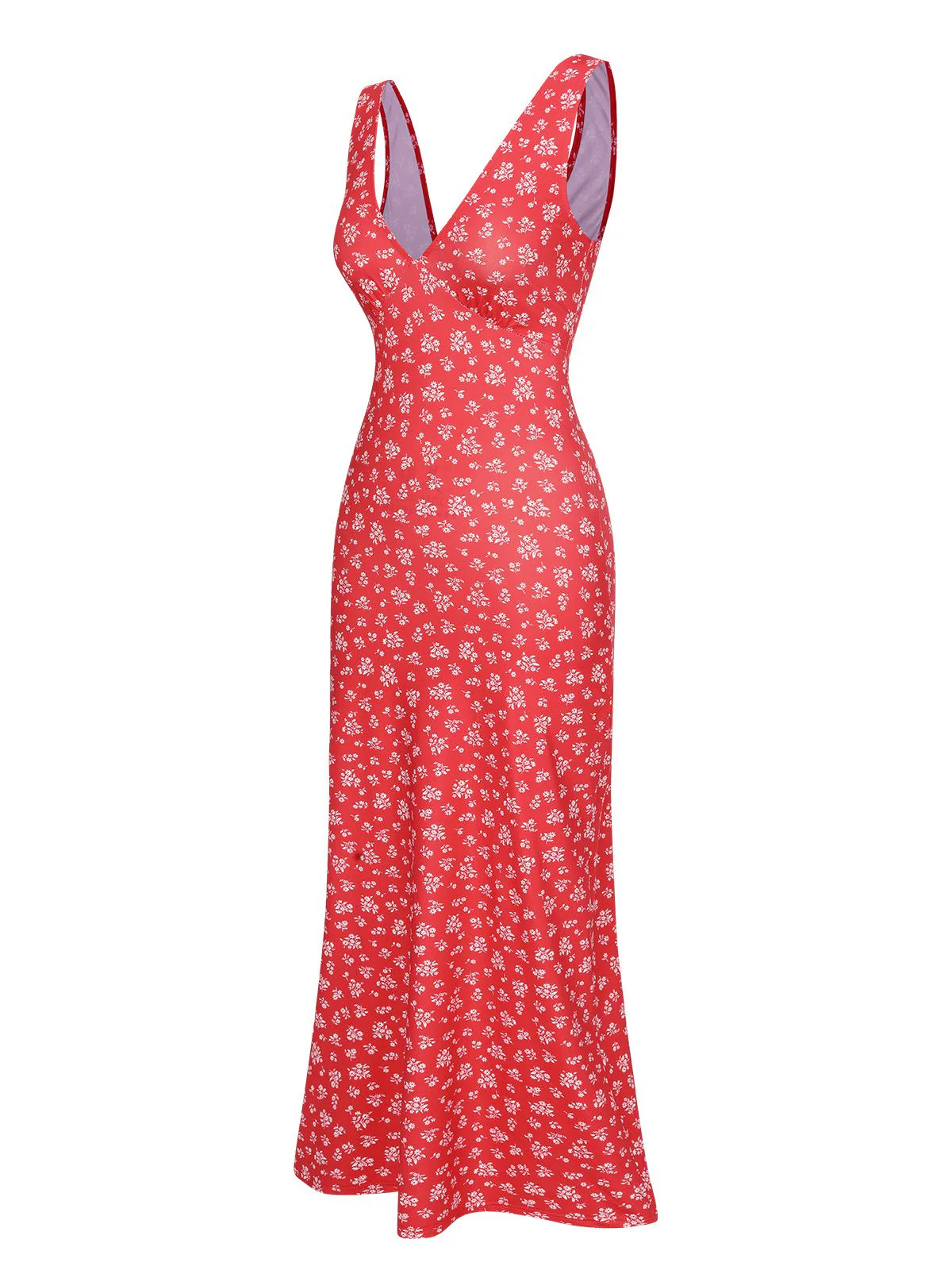 Red 1960s V-Neck Ditsy Floral Dress - Image 2