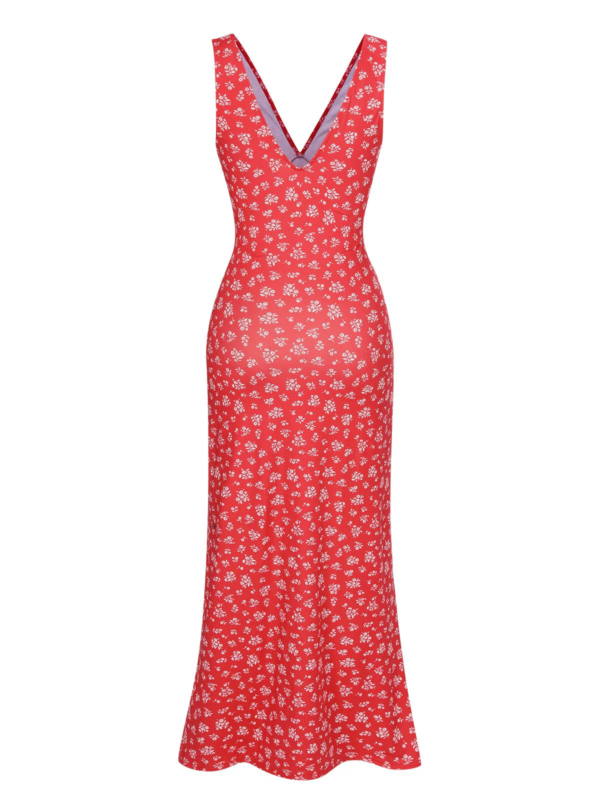 Red 1960s V-Neck Ditsy Floral Dress - Image 3