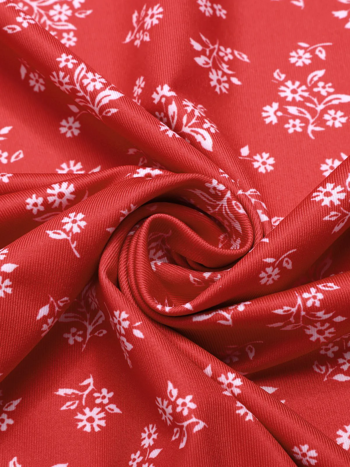 Red 1960s V-Neck Ditsy Floral Dress - Image 4