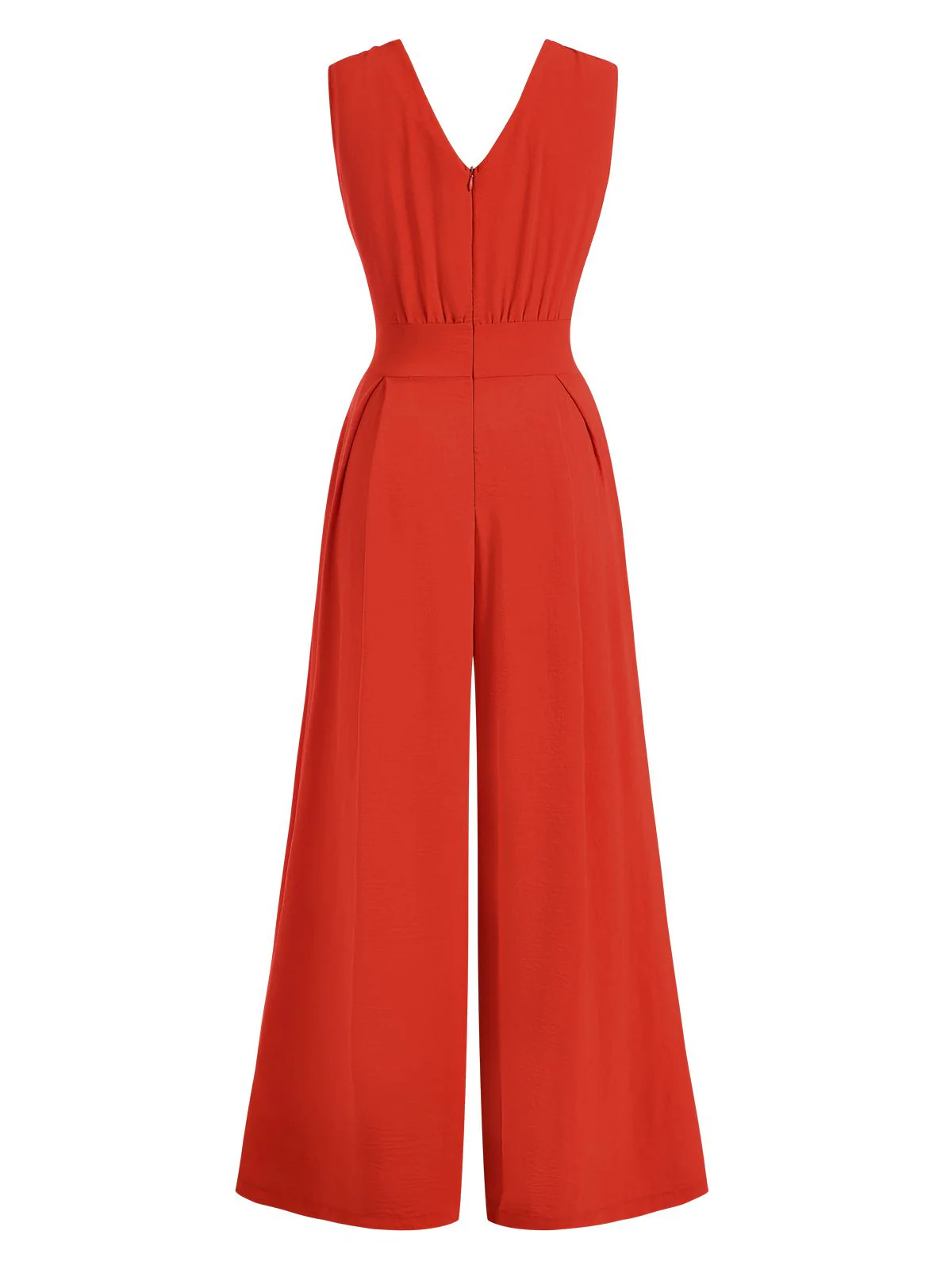 Red 1960s V-Neck Sleeveless Wide Leg Jumpsuit - Image 2