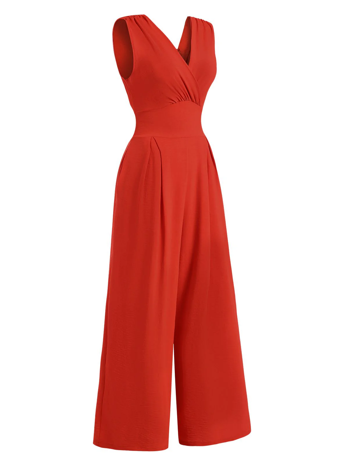 Red 1960s V-Neck Sleeveless Wide Leg Jumpsuit - Image 3