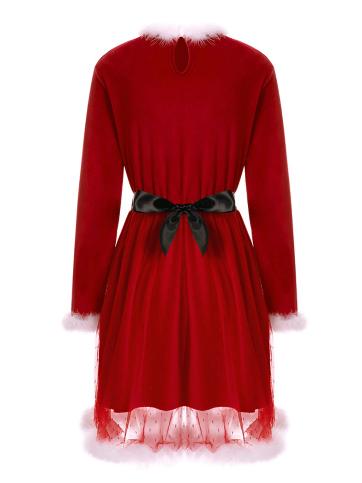 Red 1960s Velvet Mesh Patchwork Belted Dress - Image 3