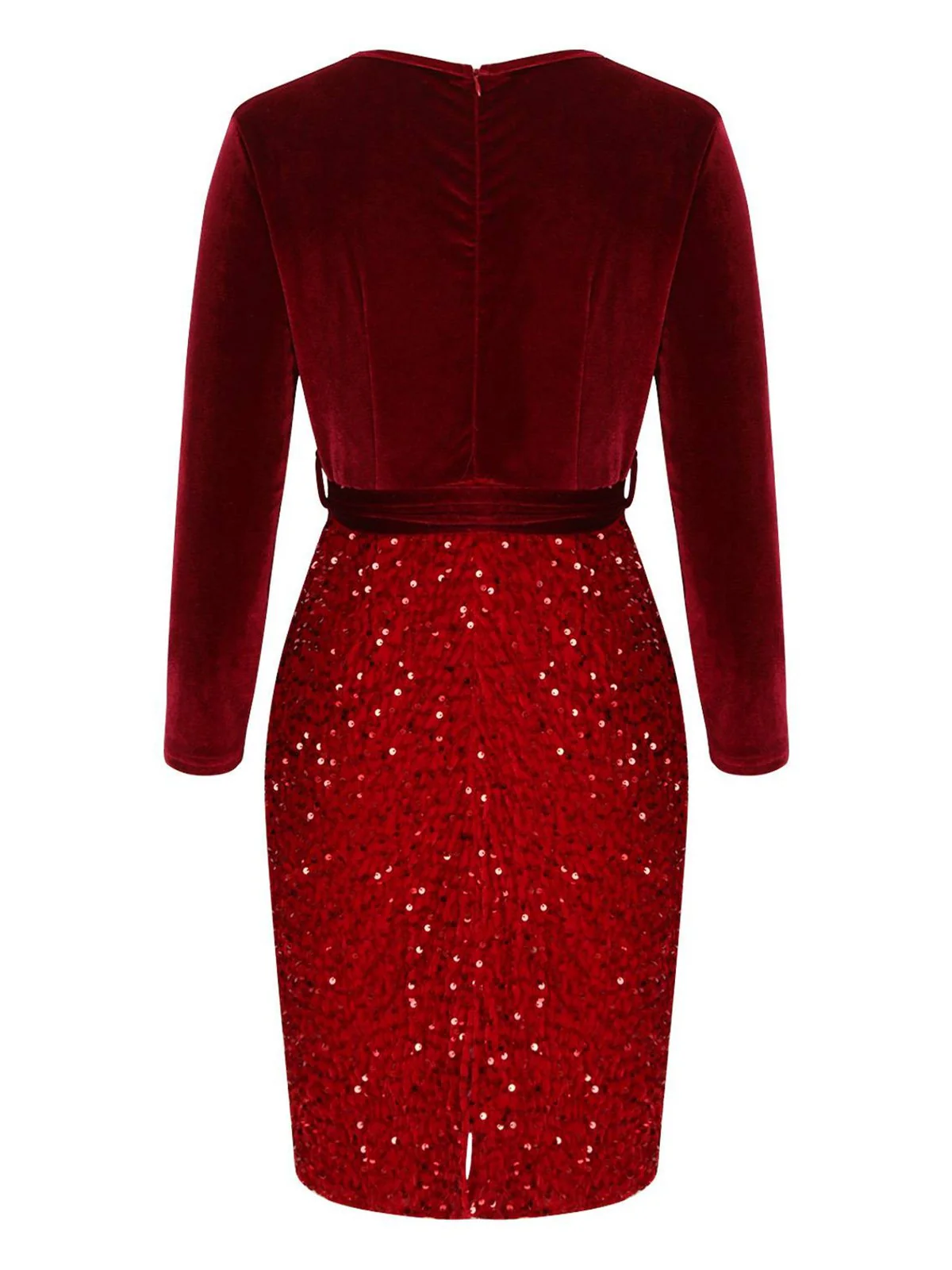 Red 1960s Velvet Sequined Patchwork Pencil Dress - Image 2