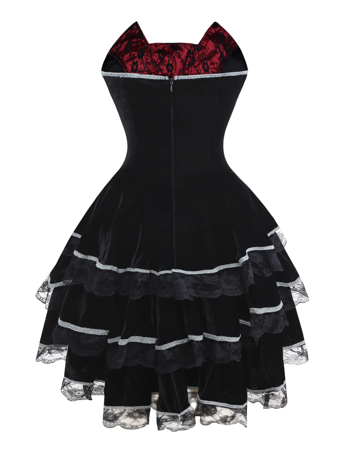 Red 1970s Bat Strapless Lace High-Low Hem Dress - Image 2
