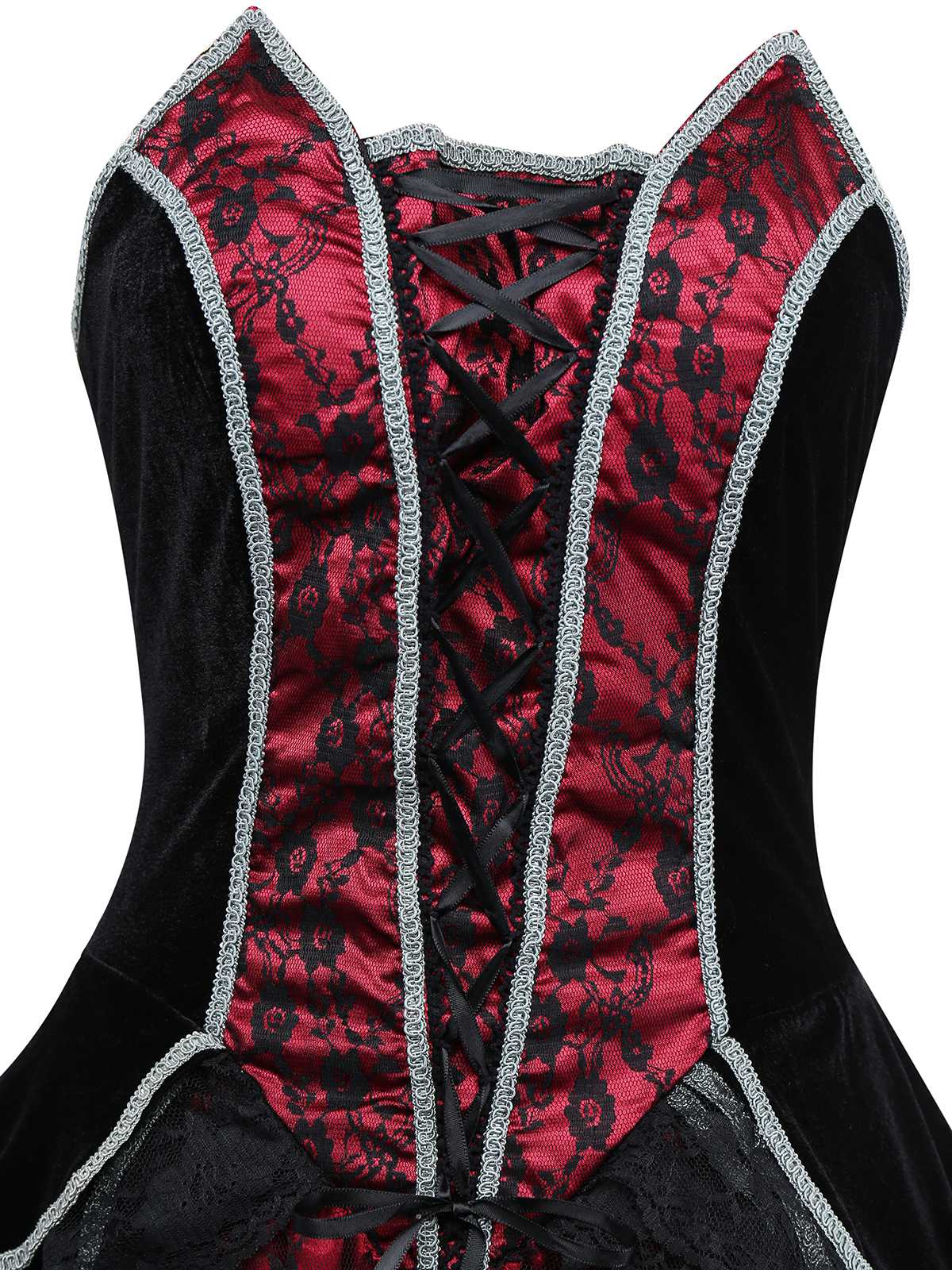 Red 1970s Bat Strapless Lace High-Low Hem Dress - Image 3