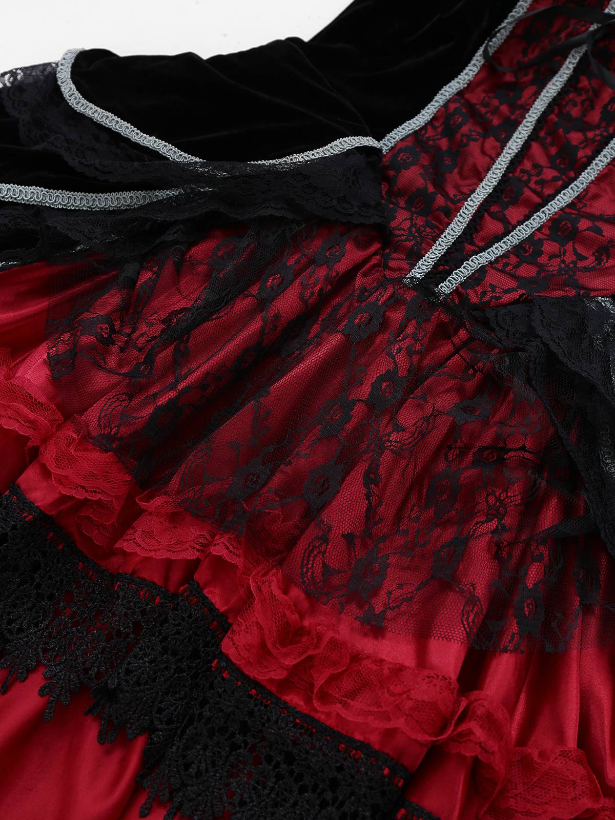 Red 1970s Bat Strapless Lace High-Low Hem Dress - Image 4