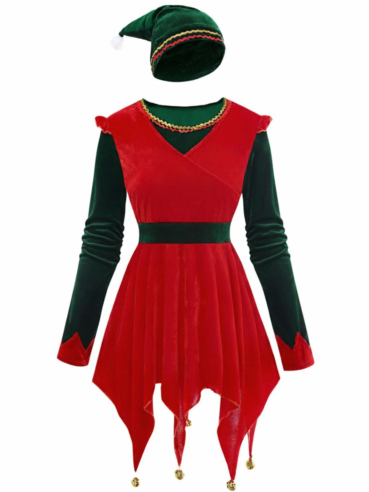 Red 1970s Christmas Elf Jovie Dress Set - Image 2