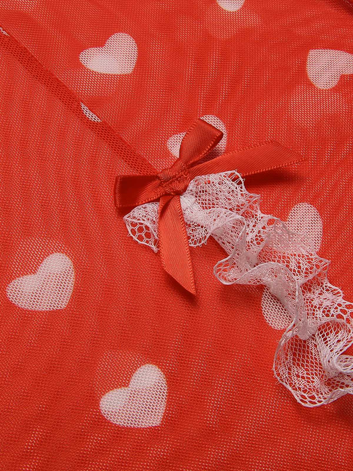 Red 1970s Lace Heart Ruffles Nightgown - Image 4