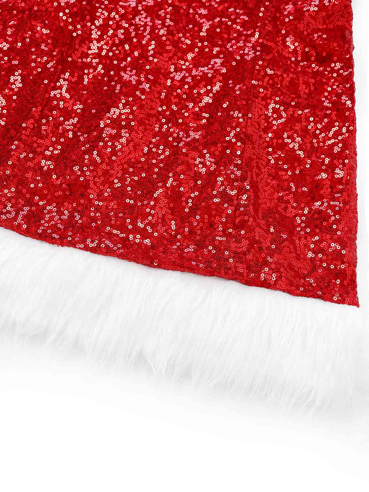 Red 1970s Christmas Sequined Off-Shoulder Plush Trim Dress - Image 6