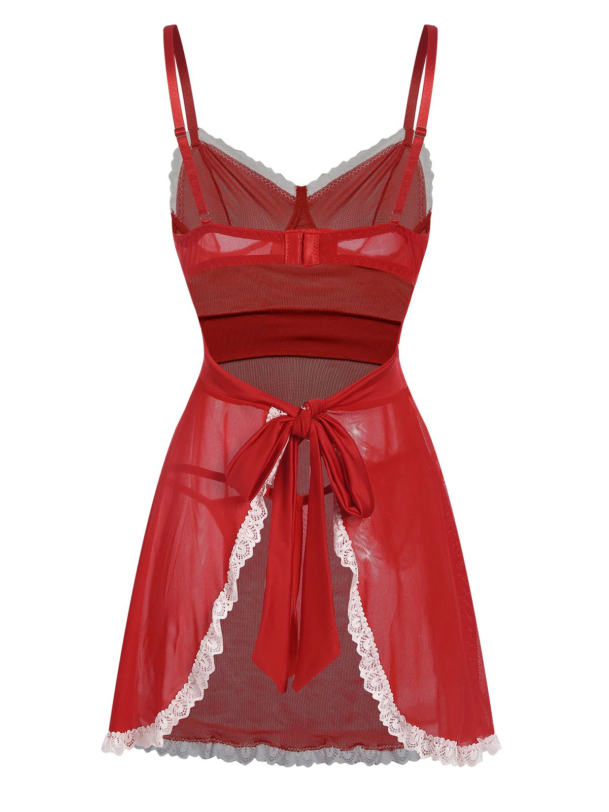 Red 1970s Sheer Lace-Up Nightgown - Image 2