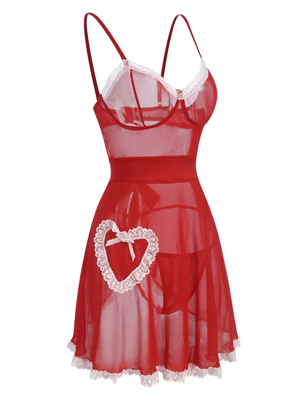 Red 1970s Sheer Lace-Up Nightgown - Image 3