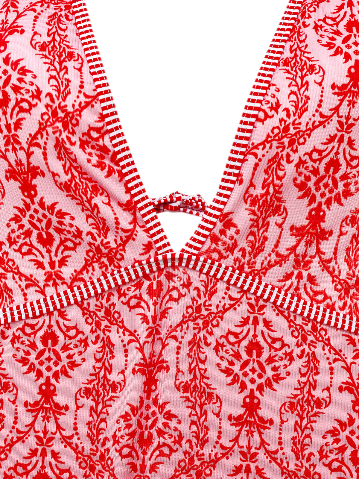 Red 1970s Deep V-Neck Halter Baroque Prints Swimsuit - Image 4