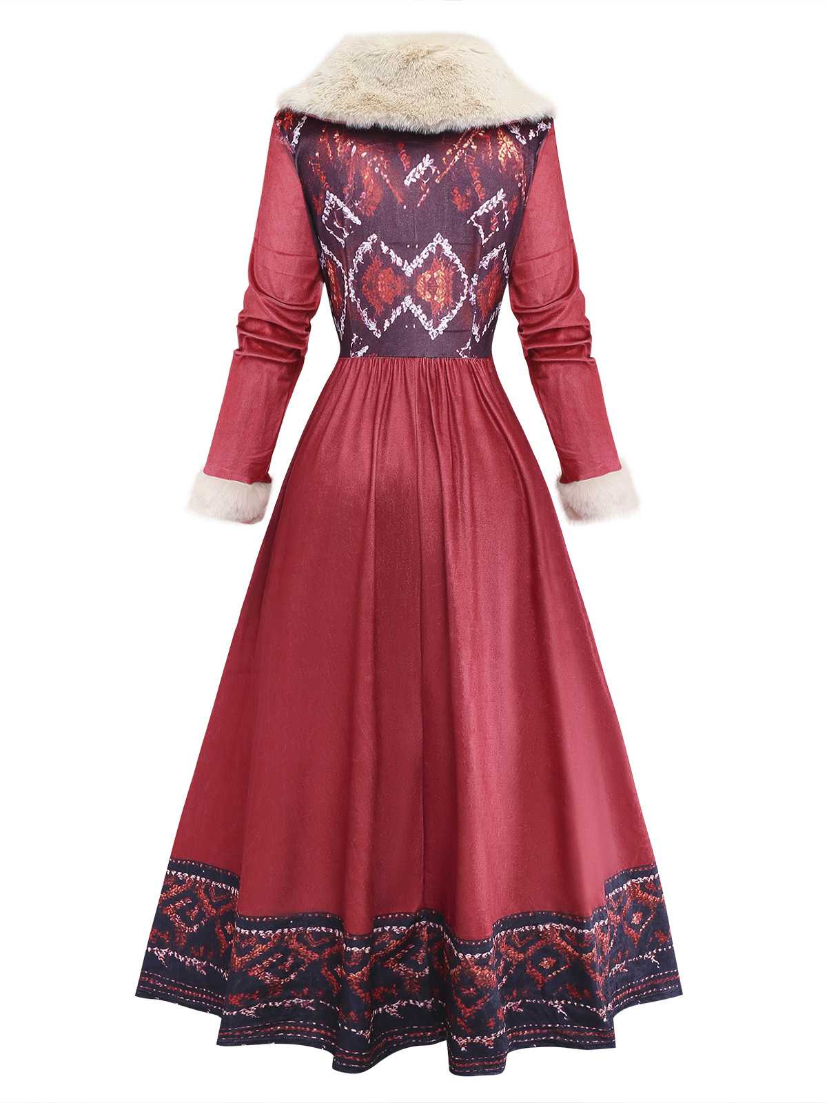 Red 1970s Detachable Fur Collar Boho Dress - Image 3