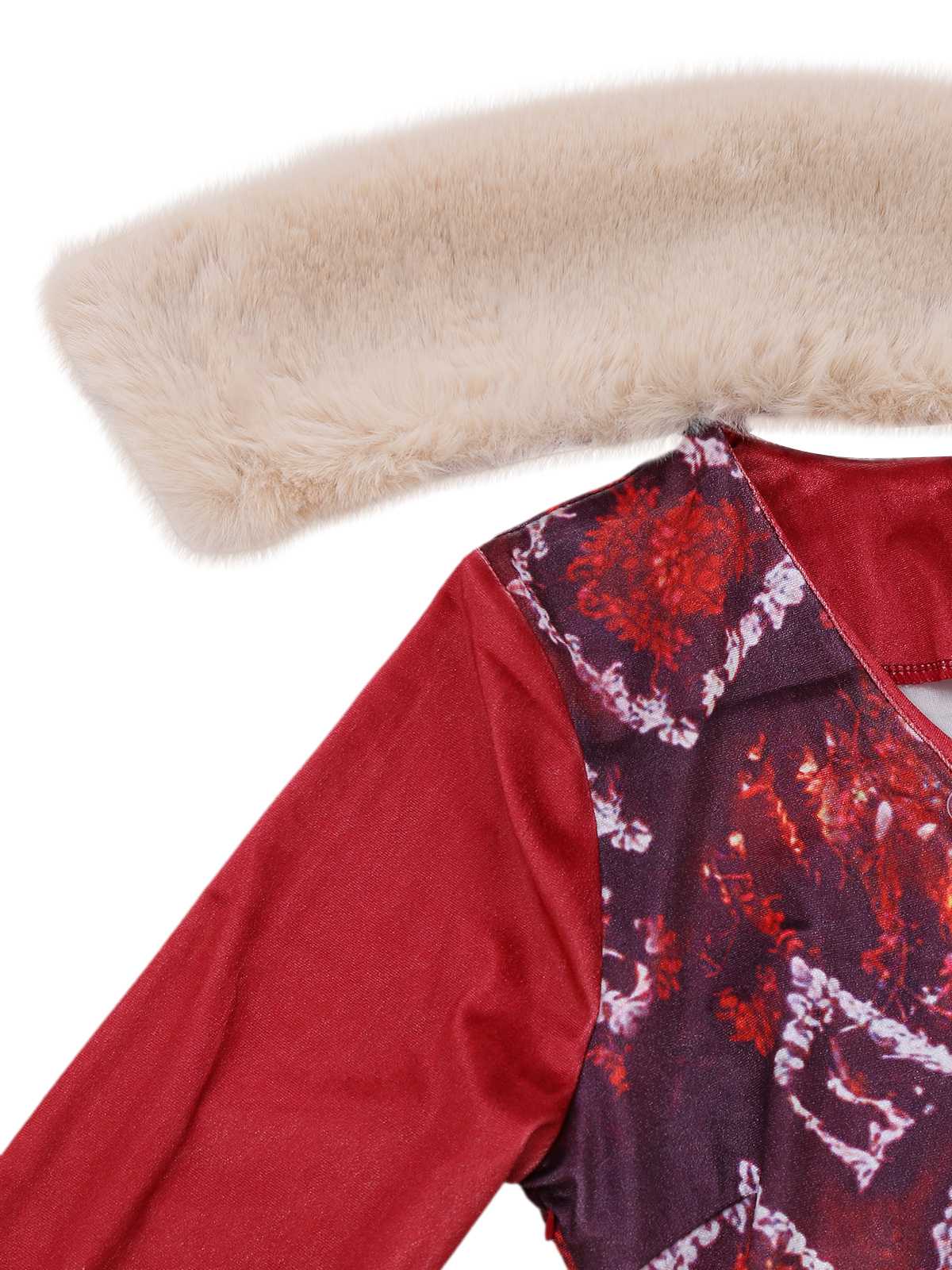 Red 1970s Detachable Fur Collar Boho Dress - Image 6