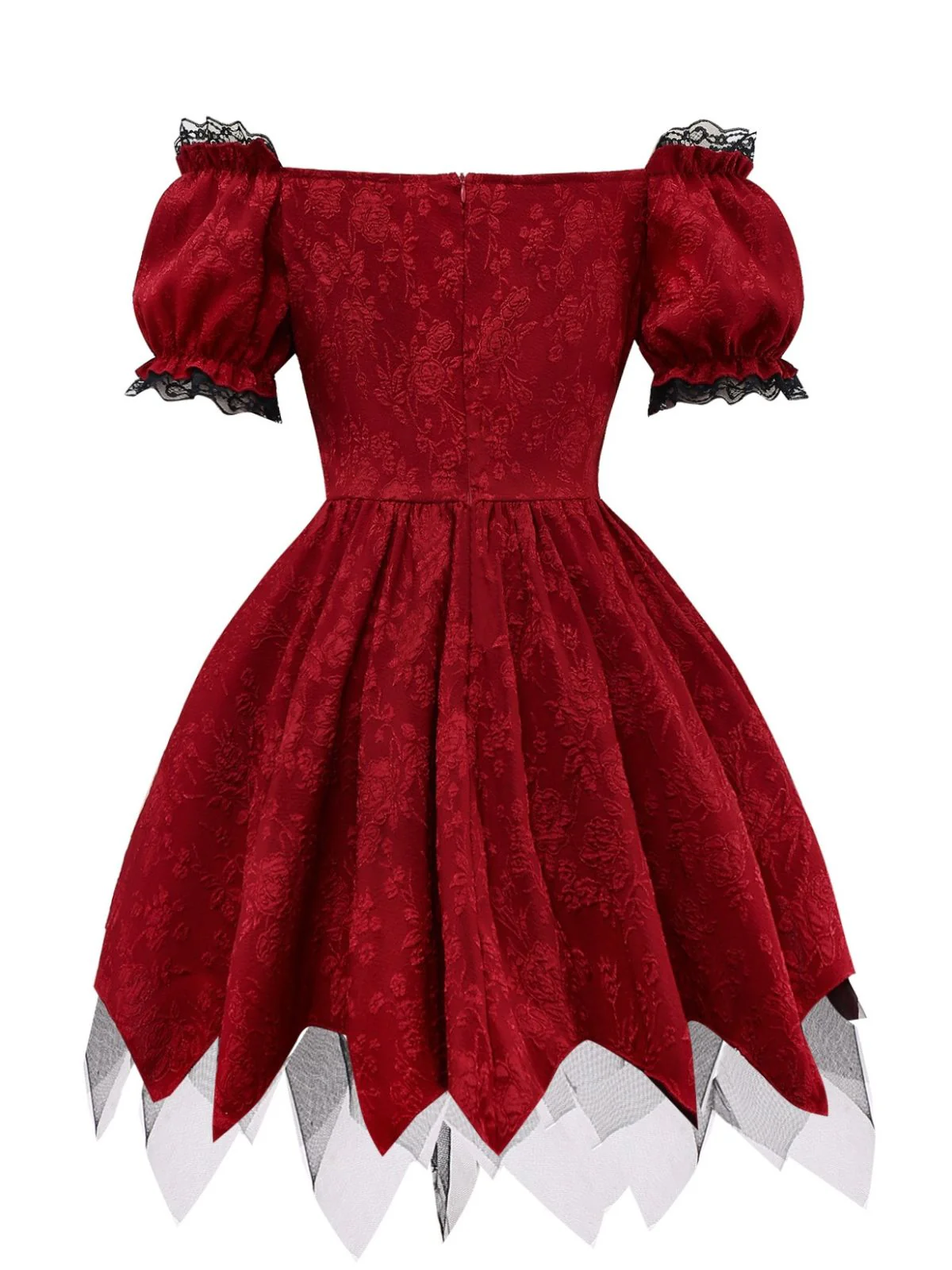 Red 1970s Gothic Lace Bow Off Shoulder Dress - Image 2