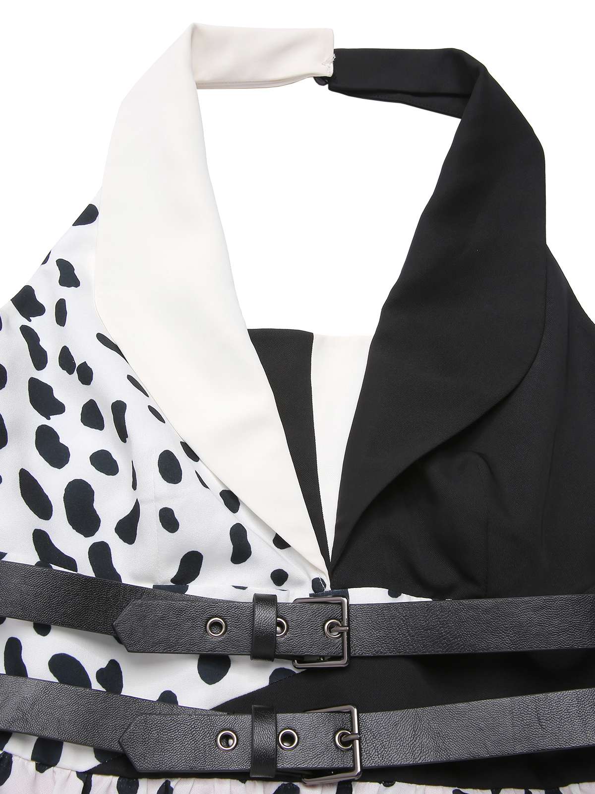Red 1970s Irregular Contrast Halter Dalmatian Dress - Image 6