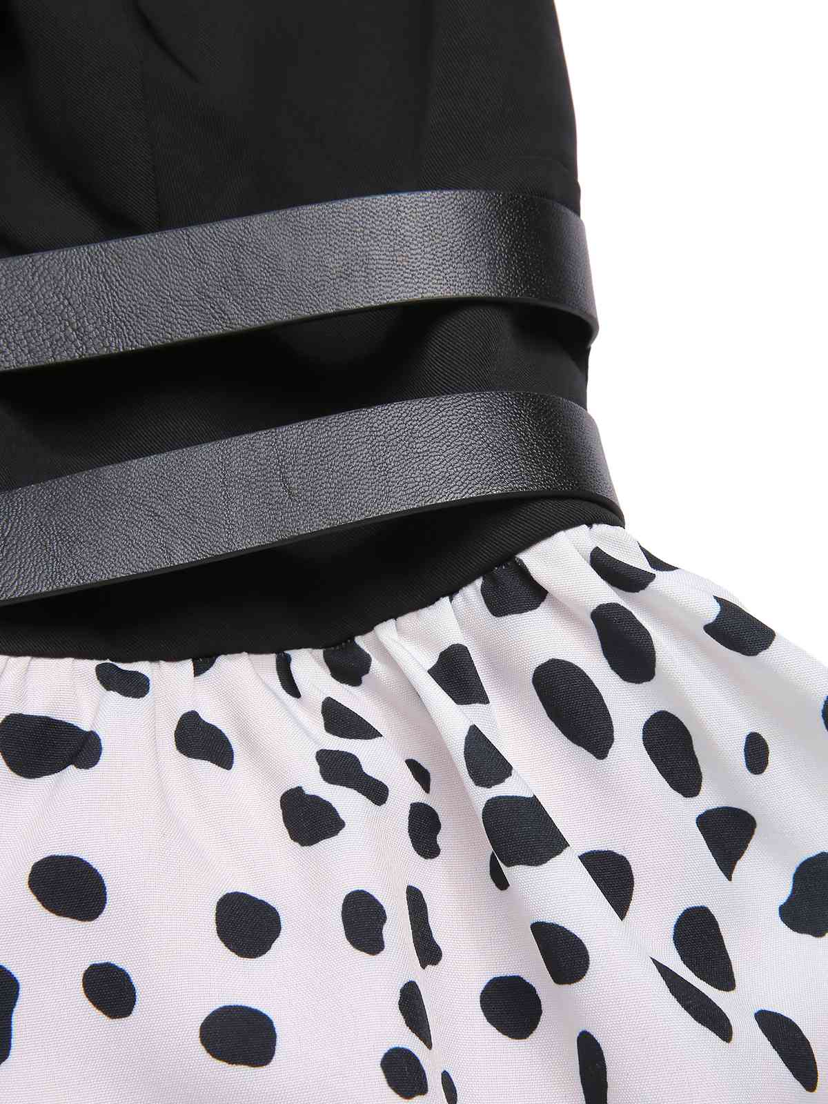 Red 1970s Irregular Contrast Halter Dalmatian Dress - Image 7