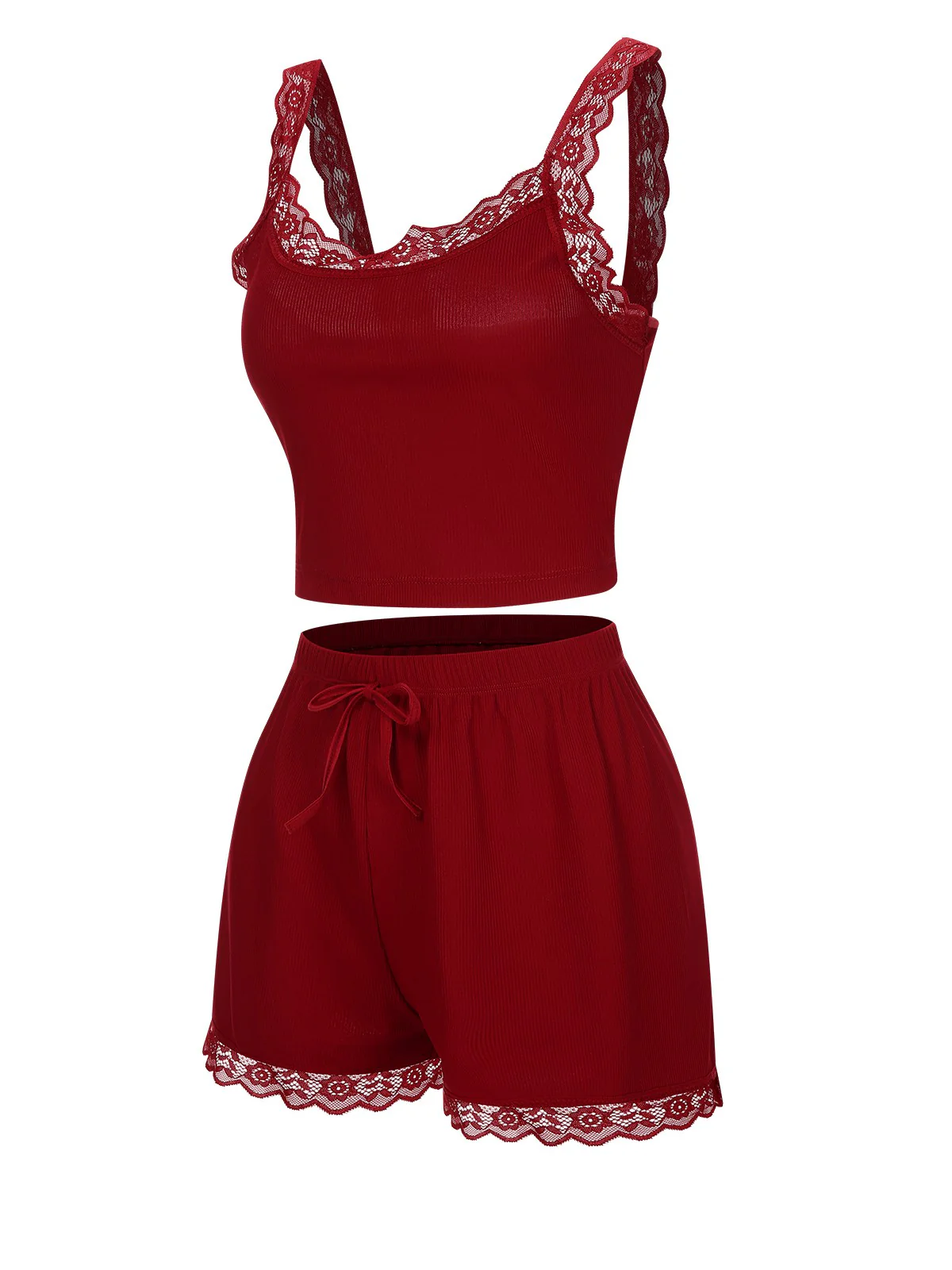 Red 1970s Lace Trimmed Straps Pajamas - Image 2
