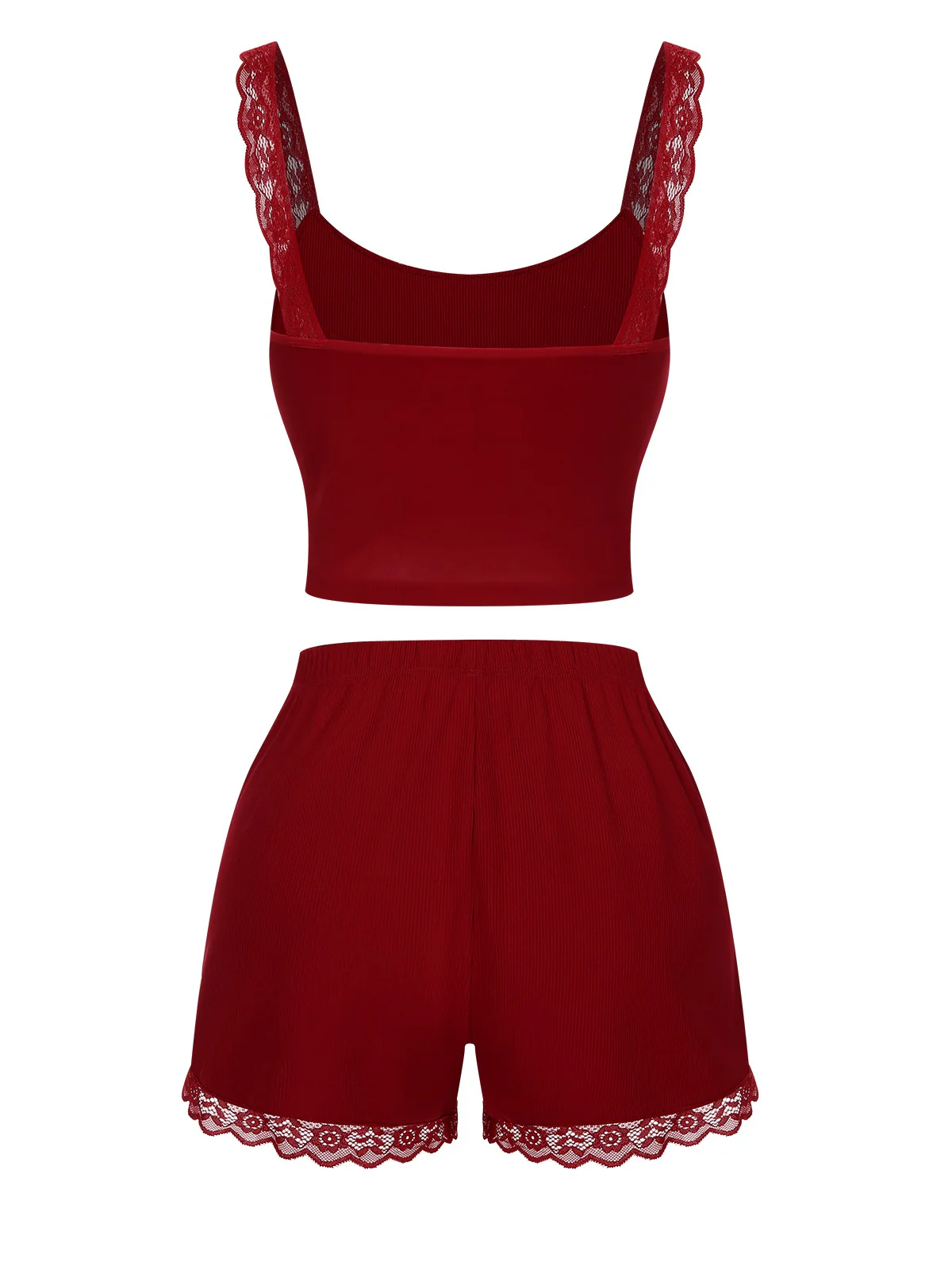 Red 1970s Lace Trimmed Straps Pajamas - Image 3