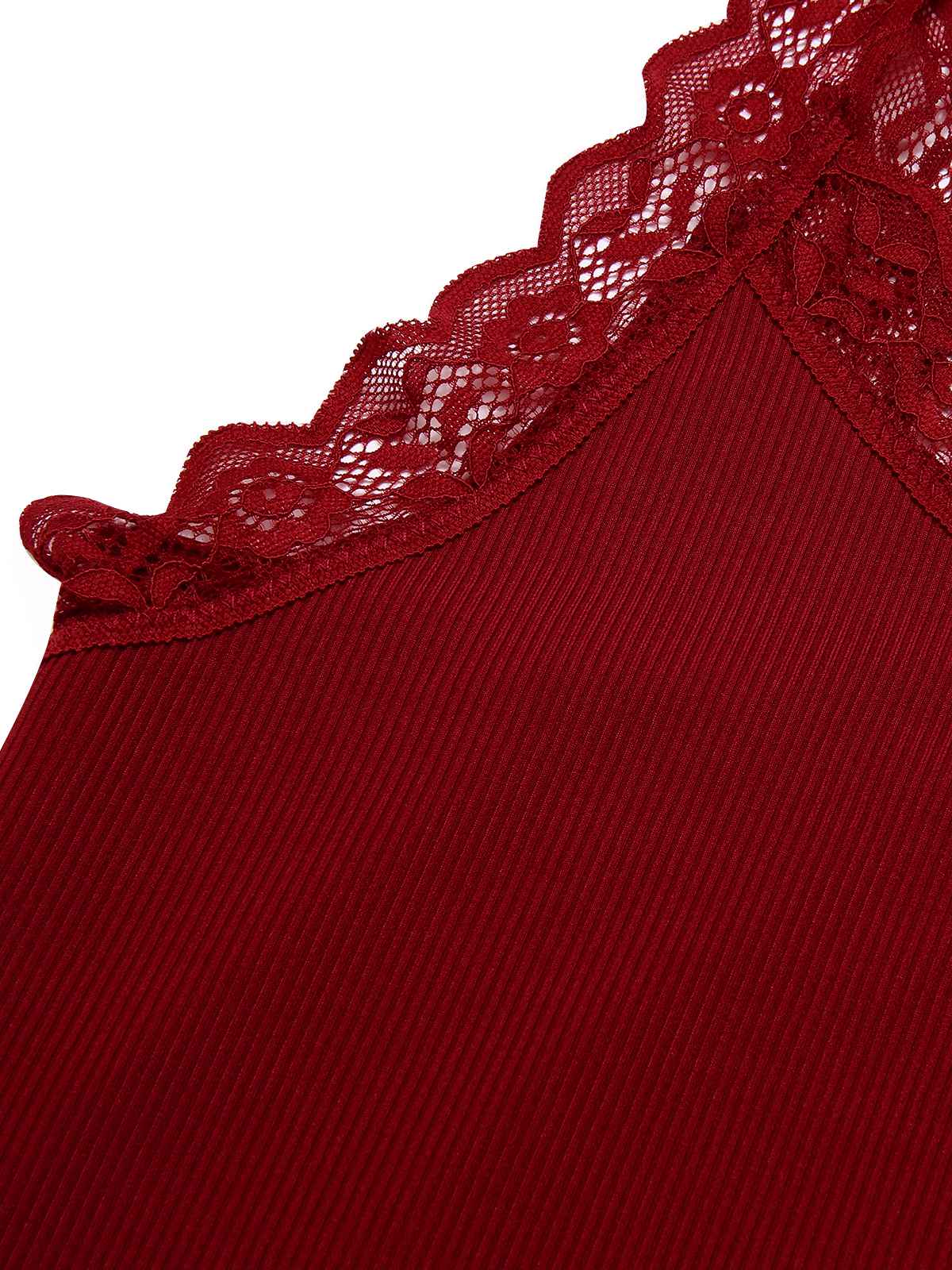 Red 1970s Lace Trimmed Straps Pajamas - Image 4