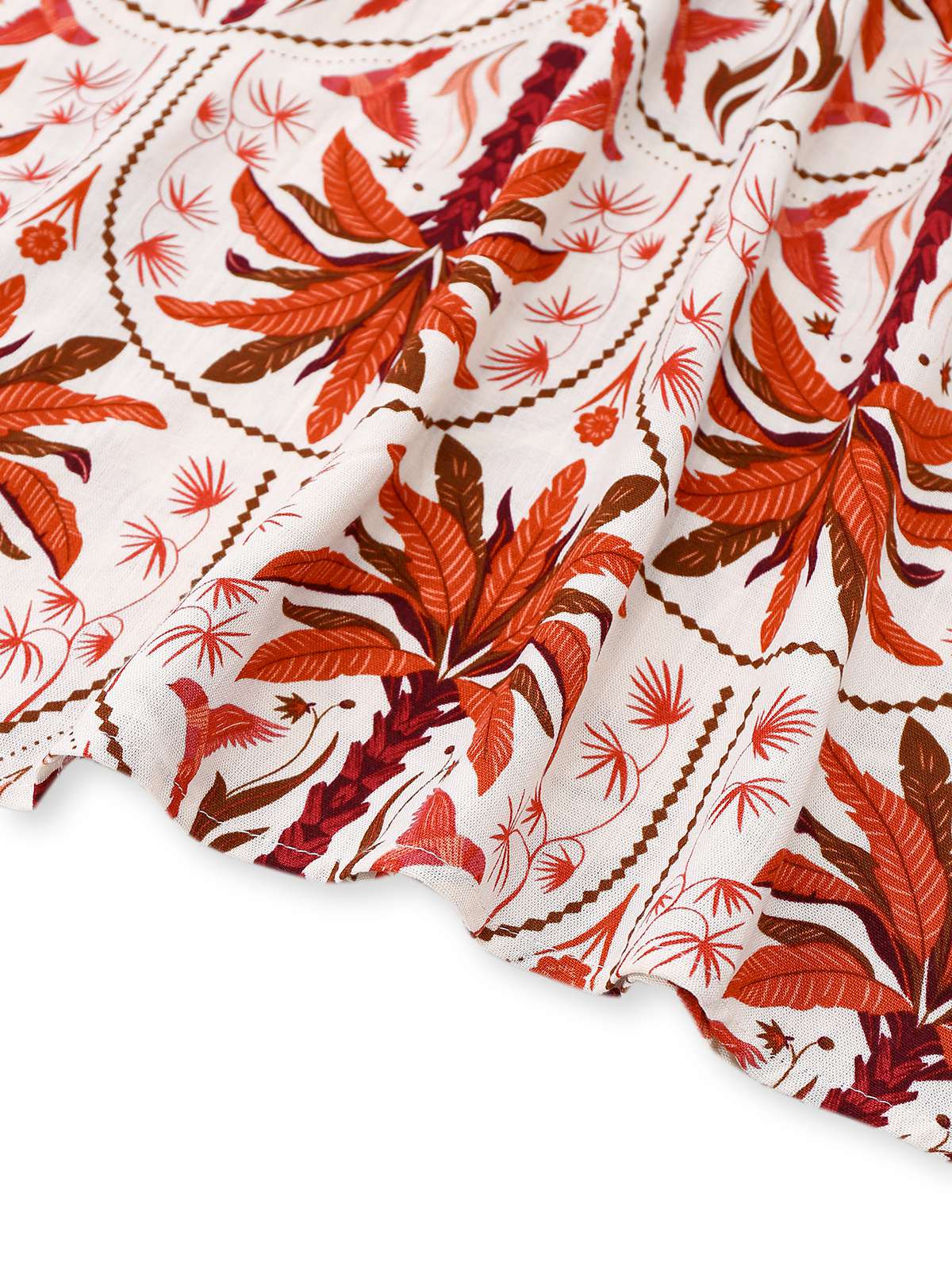 Red 1970s Lapel V-Neck Tropical Plants Dress - Image 4