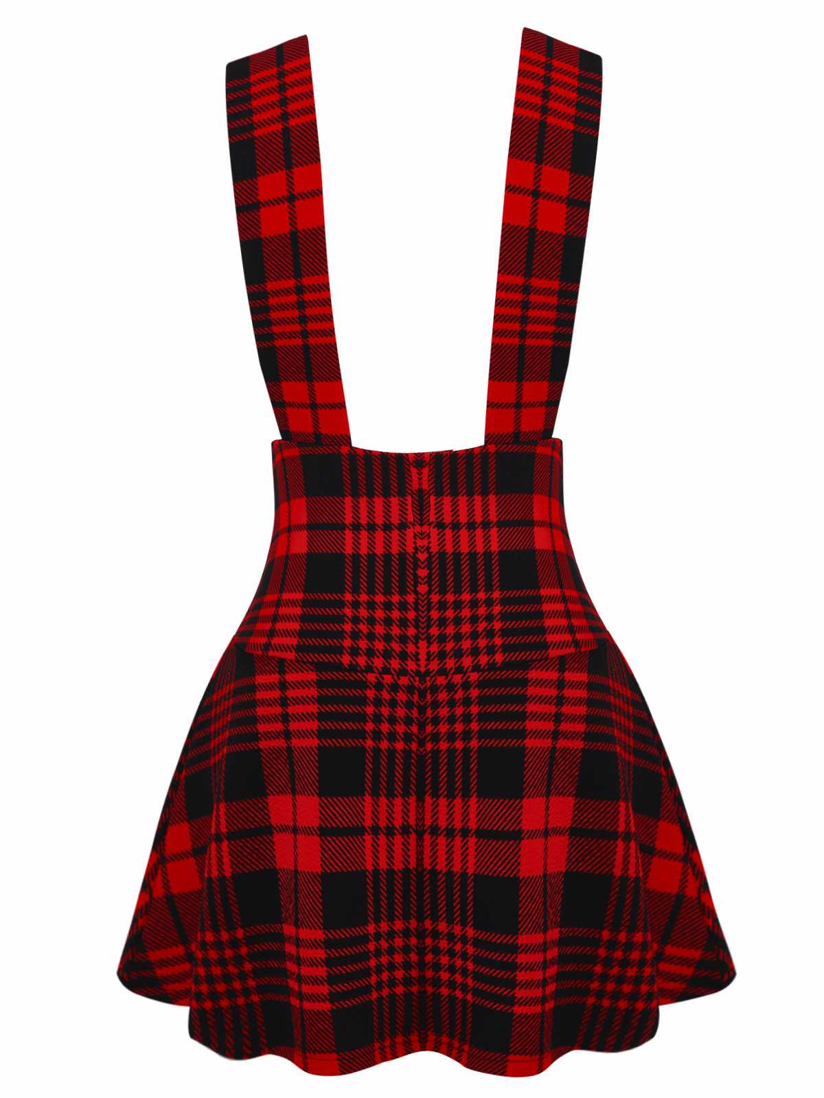 Red 1970s Plaids Button Suspender Skirt - Image 3