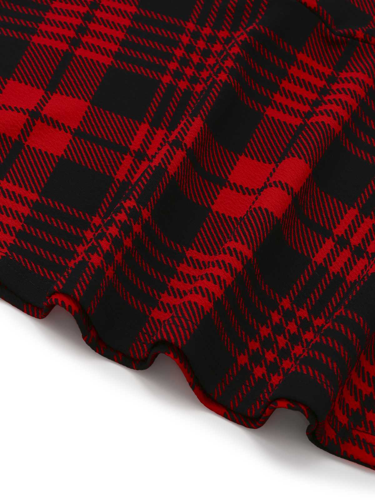 Red 1970s Plaids Button Suspender Skirt - Image 5