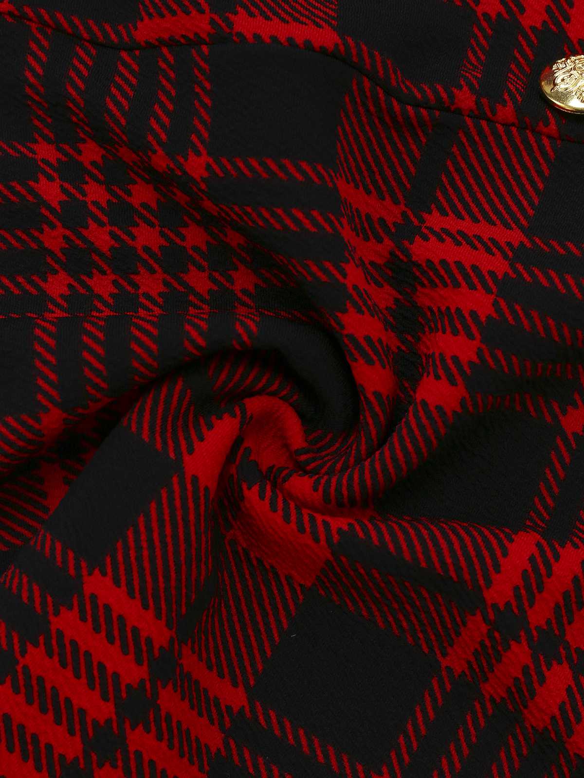 Red 1970s Plaids Button Suspender Skirt - Image 6