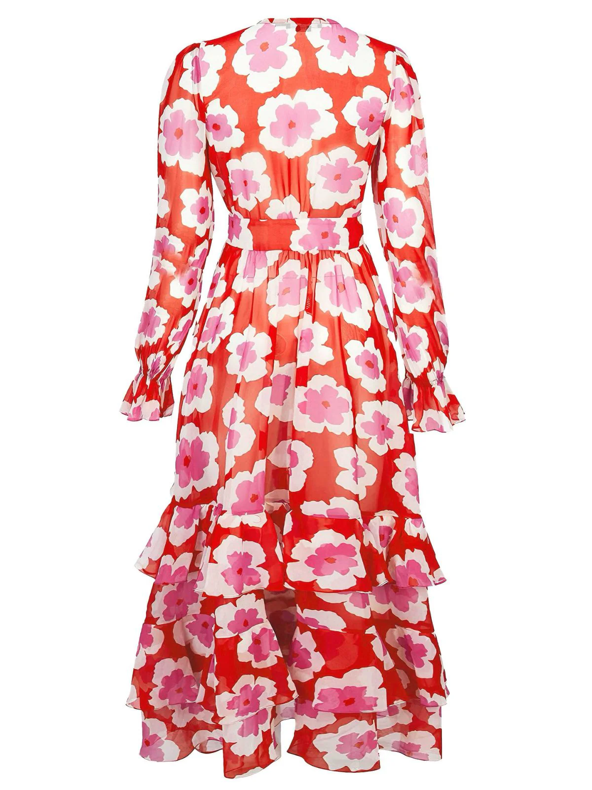 Red 1970s Ruffles Floral Cover-Up Dress - Image 2