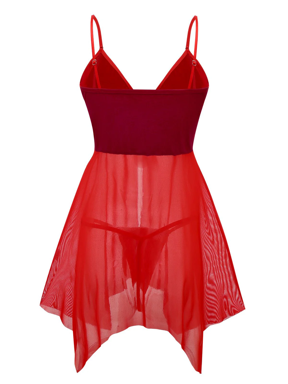 Red 1970s Sheer Babydoll Lace Lingerie Set With Pom Pom - Image 3