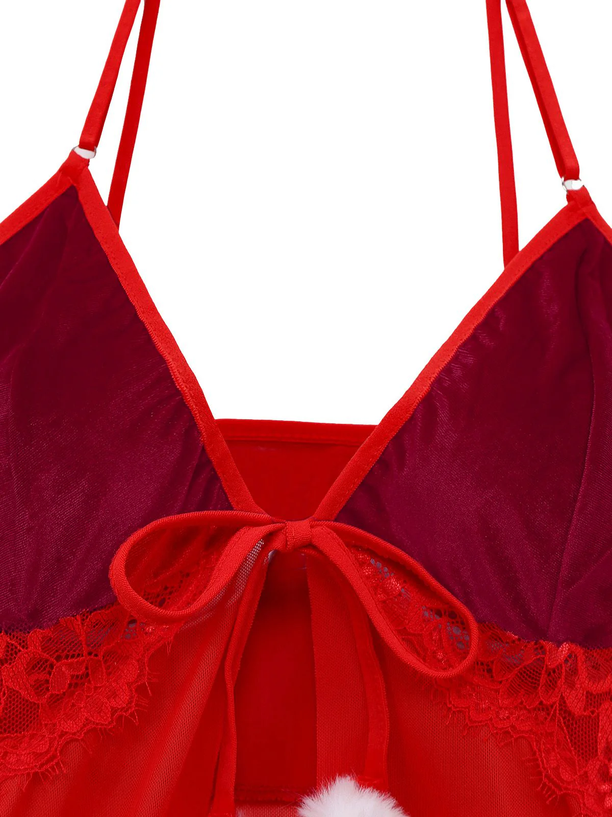 Red 1970s Sheer Babydoll Lace Lingerie Set With Pom Pom - Image 4