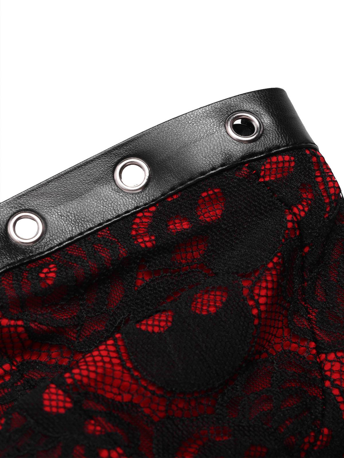 Red 1970s Skull Gothic Halter Pencil Dress - Image 5