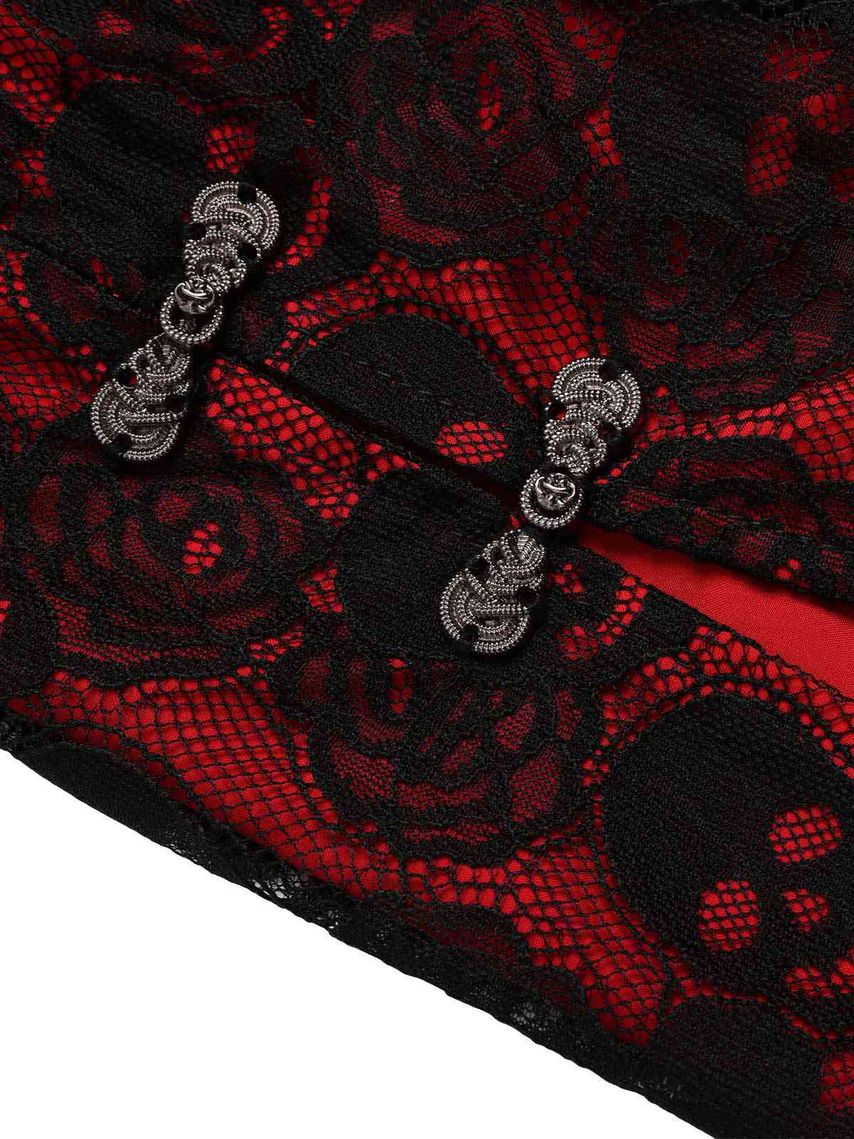 Red 1970s Skull Gothic Halter Pencil Dress - Image 7